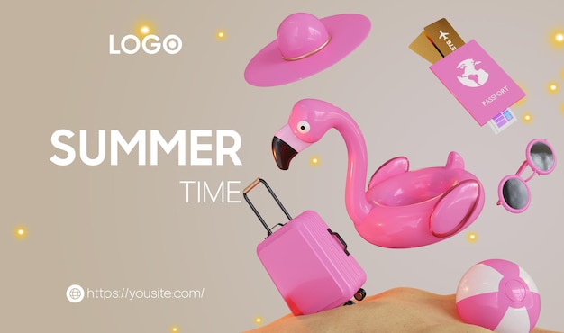 PSD summer sale palms flamingo sand beach ocean ice cream