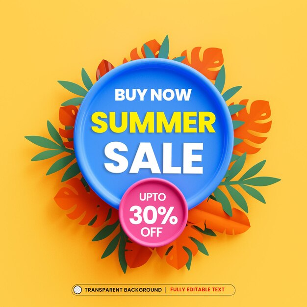 PSD summer sale poster design template with tropical leaves