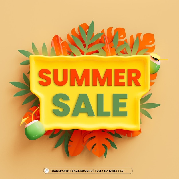 PSD summer sale poster design template with tropical leaves