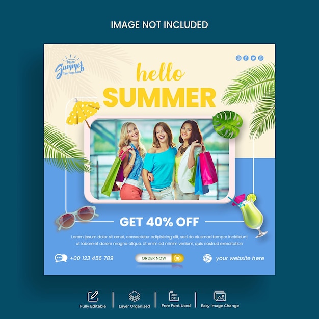 PSD summer sale social media banner or instagram post template design