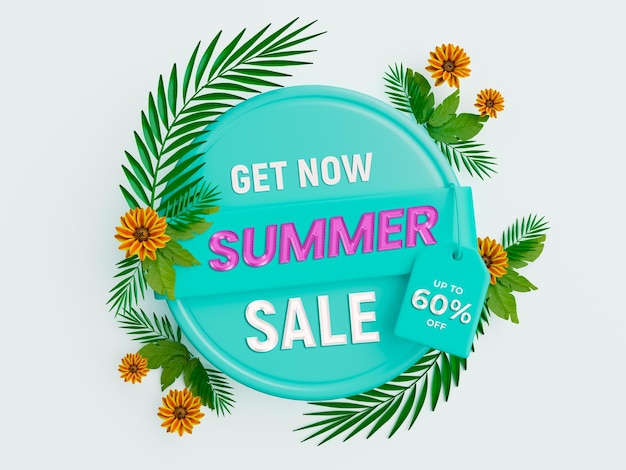 summer sale social media post banner template with flowers frame