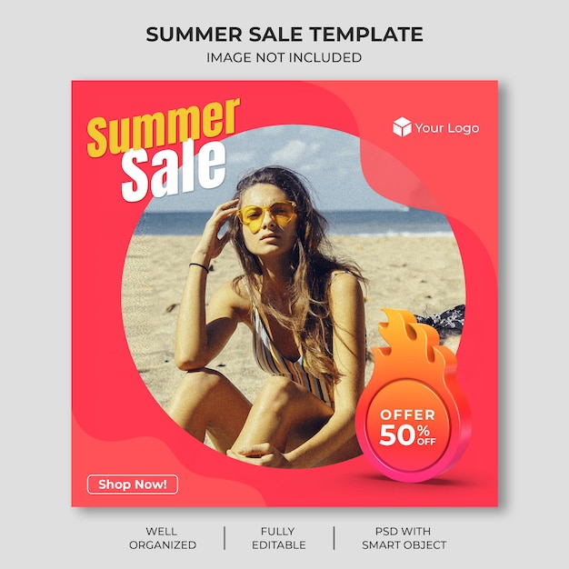 Summer sale square social media banner