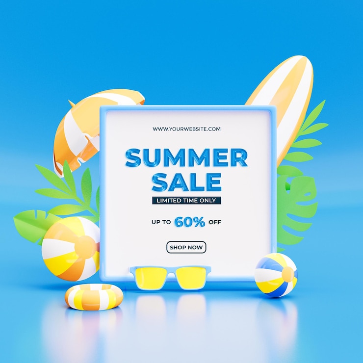 PSD 소셜 미디어 게시물 템플릿 최대 60% 할인 여름 세일