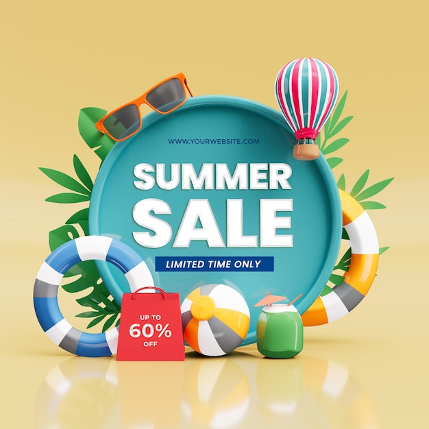 PSD summer sale up to 60 percent off social media post template