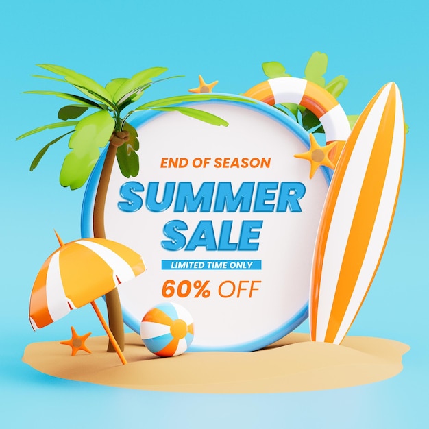 PSD summer sale up to 60 percent off social media post template