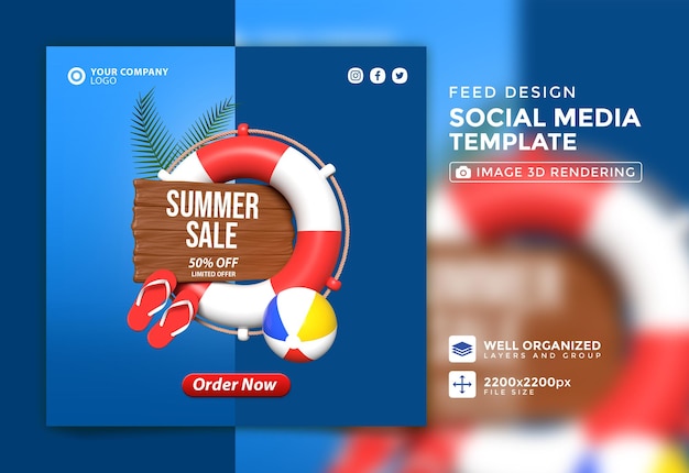 PSD 소셜 미디어 게시물 템플릿 최대 50% 할인 여름 세일