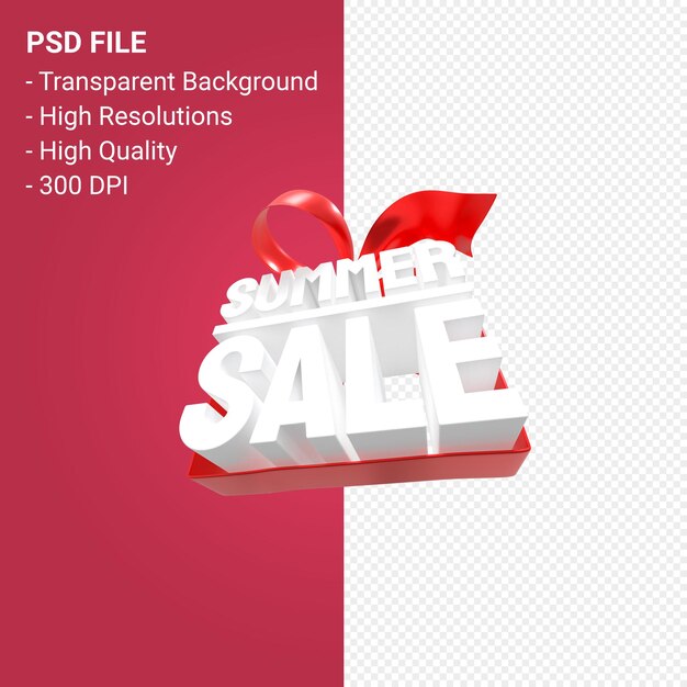 Summer sale with bow and ribbon 3d design on isolated background