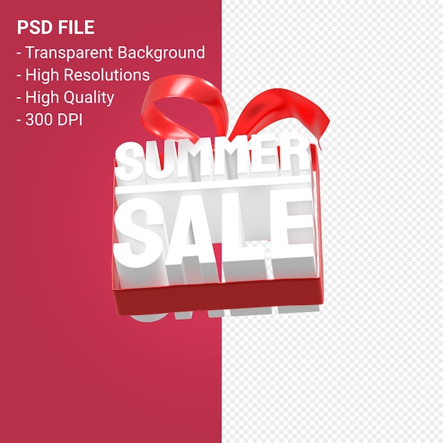 PSD summer sale with bow and ribbon 3d design isolated