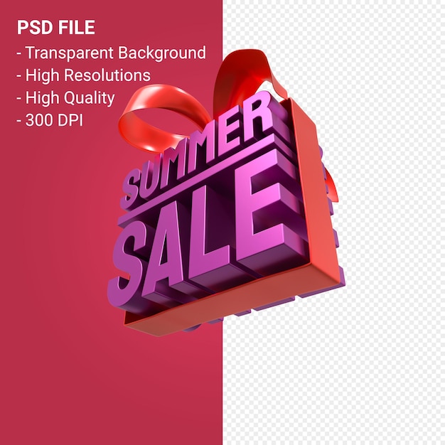 Summer sale with bow and ribbon 3d design isolated