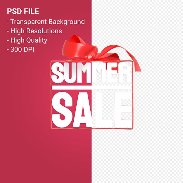 Summer sale with bow and ribbon 3d design isolated