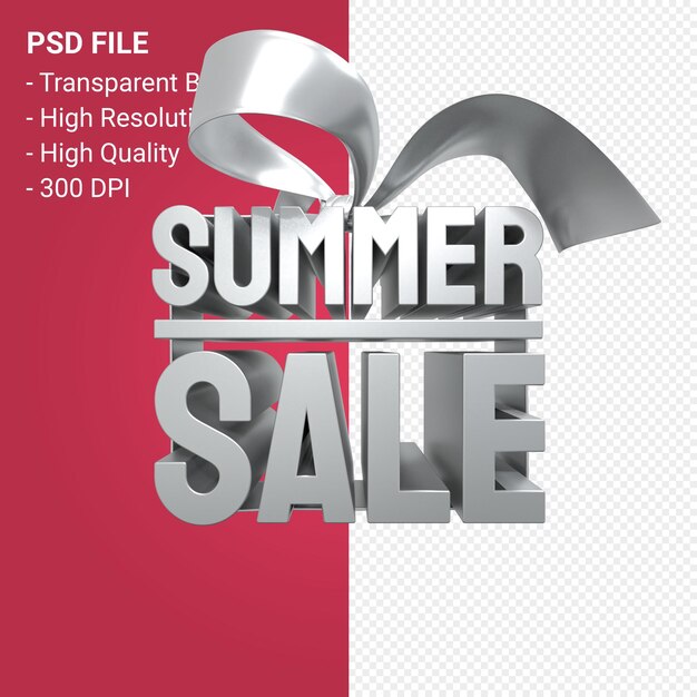 Summer sale with bow and ribbon 3d design isolated