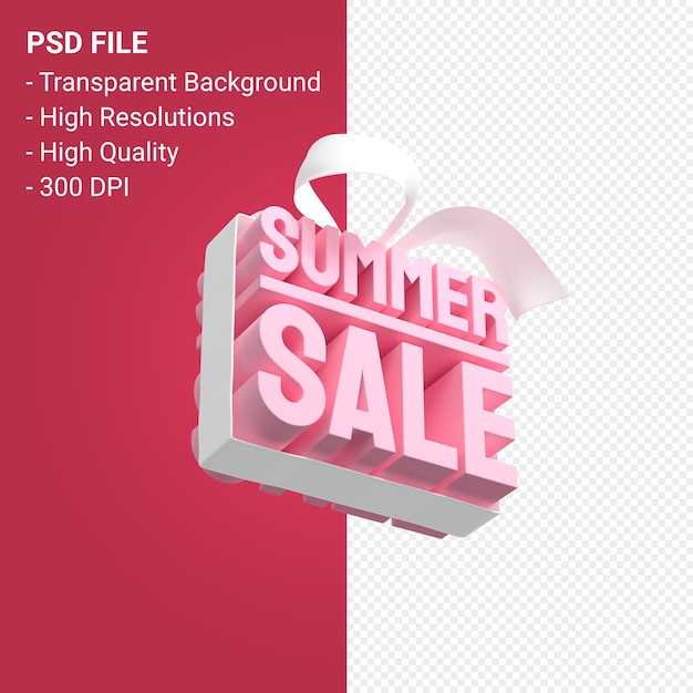 Summer sale with bow and ribbon 3d design isolated