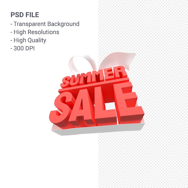 Summer sale with bow and ribbon 3d design