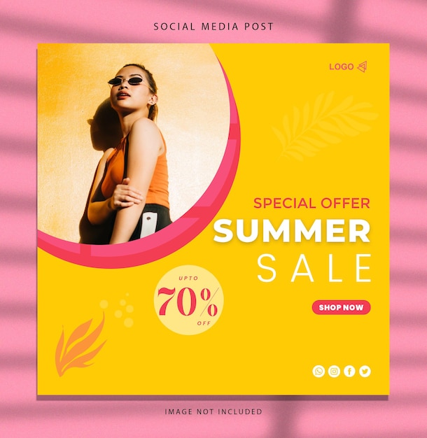 PSD saldi estivi con un'offerta speciale fino al 70% di sconto acquista ora illustrazione vector social media post