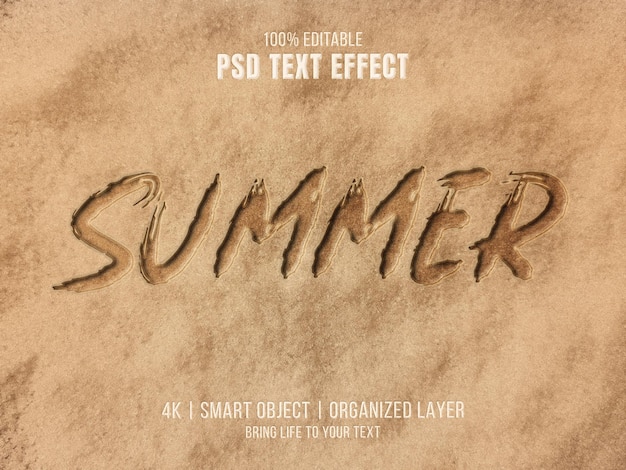 Summer on sand letterpress text effect