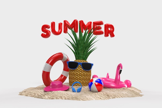 Summer scene concept with decorative beach objects