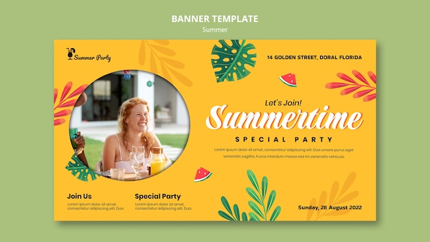 Summer season banner with leaves