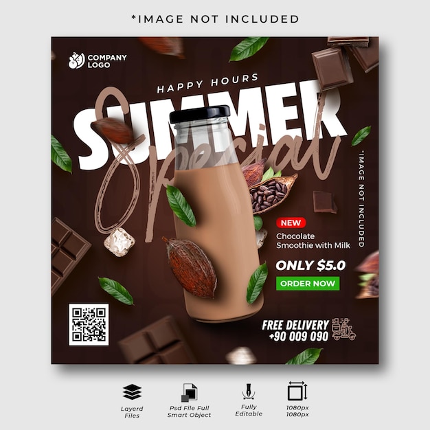 PSD summer special chocolate smoothie social media campaign instagram post