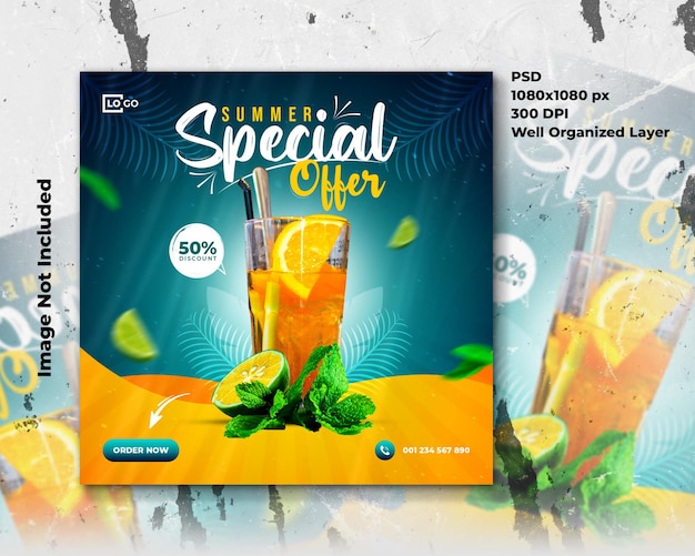 Summer special drink social media post and web banner template