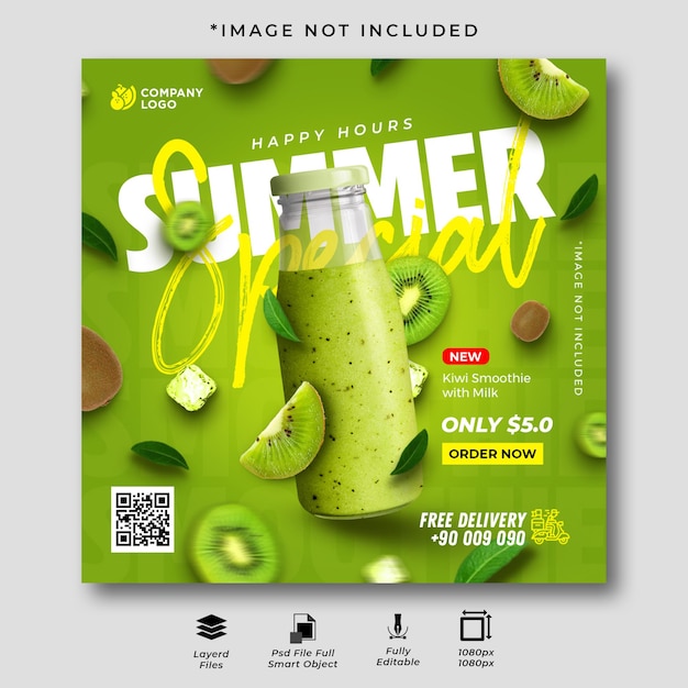 PSD summer special kiwi fruit smoothie social media campaign instagram post