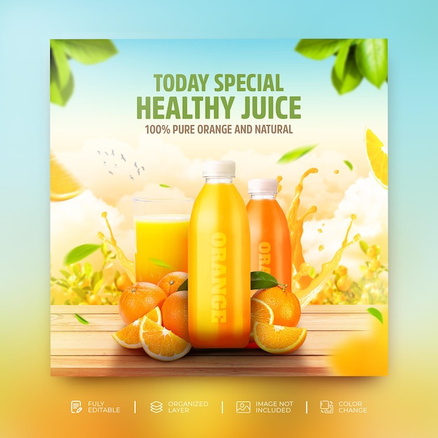 Summer special orange drink menu promotion instagram social media post banner psd template