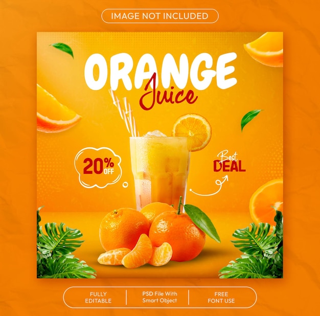 summer special orange juice food menu social media and instagram post banner template design