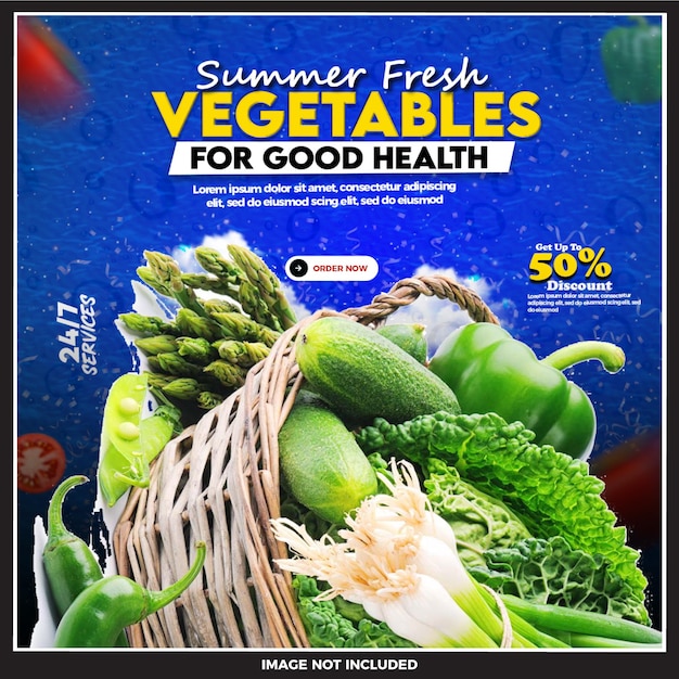 PSD summer special vegetables social media post or instragram banner template