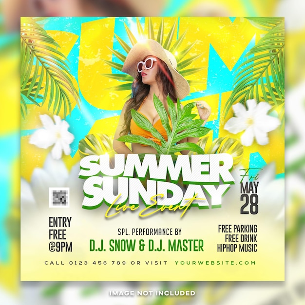 Summer sunday live event social media post psd