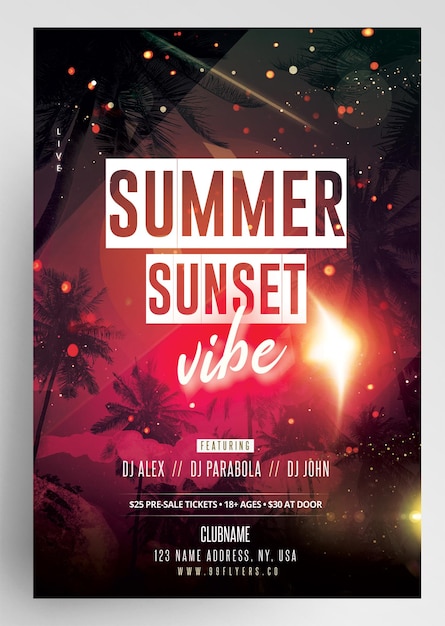 PSD summer sunset party evenement flyer ontwerp