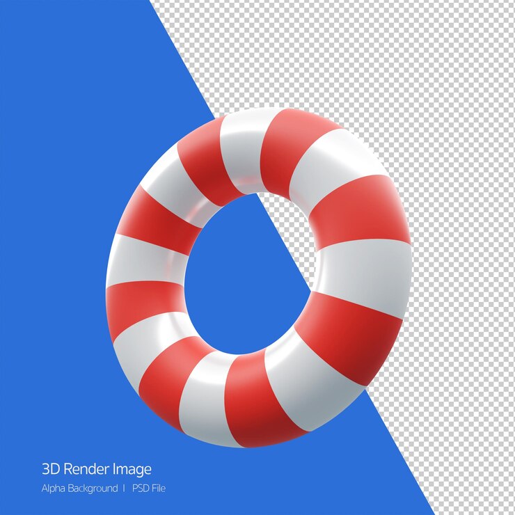 PSD summer symbol concept3d rendering illustration of life ring swimming life ring