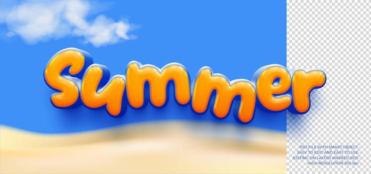PSD summer text with editable 3d style font effect