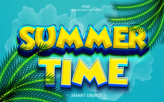 Summer Time Creative 3D текстовый эффект с зеленым листом