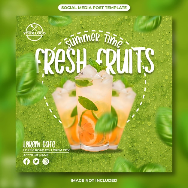 Summer time fresh fruits social media post template