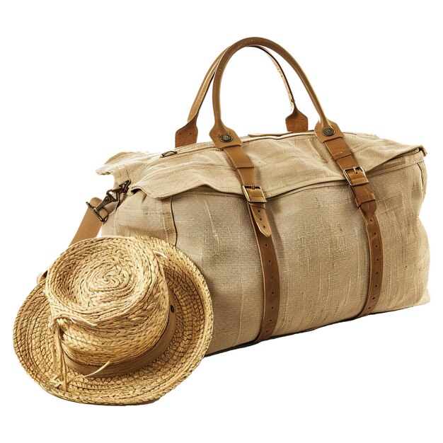 PSD summer time travel bag and straw hat