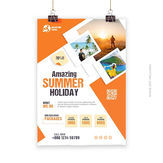 PSD summer travel flyer design template