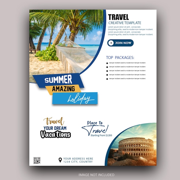 PSD summer travel flyer template design