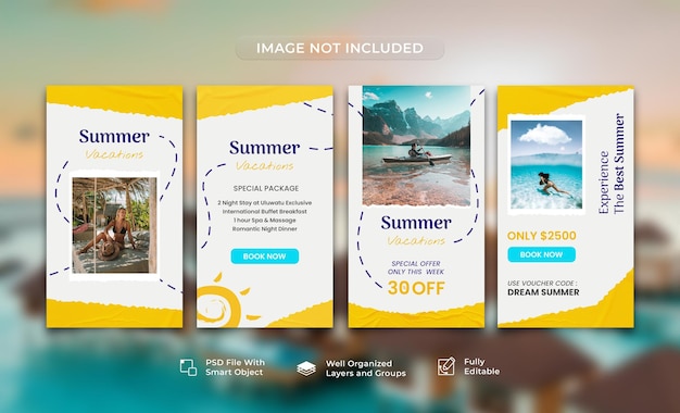 PSD Коллекция шаблонов instagram stories summer travel holiday vacation