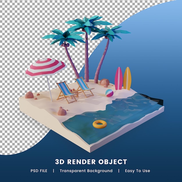 PSD summer tropical beach 3d render