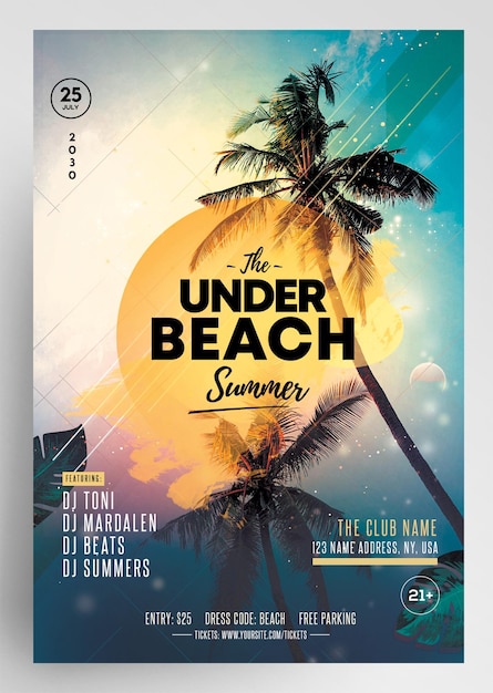 PSD summer amp tropical party flyer design