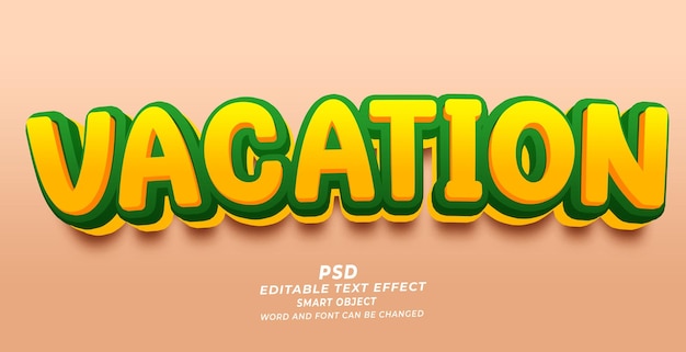 Summer vacation 3d editable text PSD photoshop template