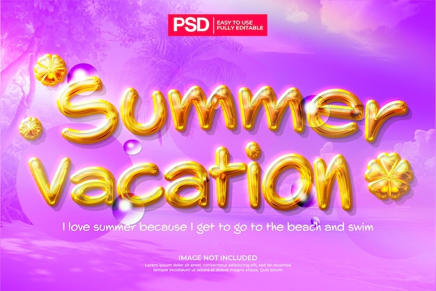 PSD Текстовый эффект воздушного шара летних каникул
