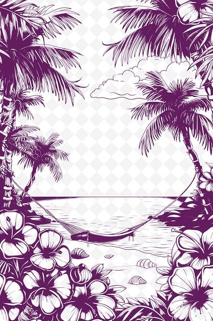 Summer vacation on the beach with palm trees and a hammock