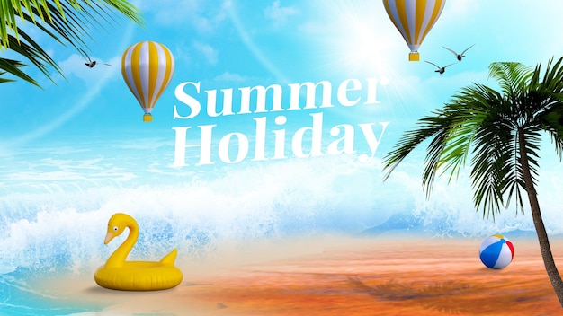 PSD summer vacation concept background travel items on the beach