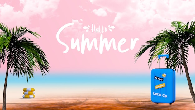 PSD summer vacation concept background travel items on the beach