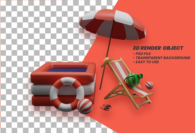 夏休みコンセプトバナー夏オブジェクトデザイン3dレンダリングプレミアムpsd