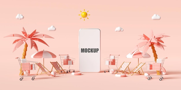 Summer vacation concept with smartphone mockup