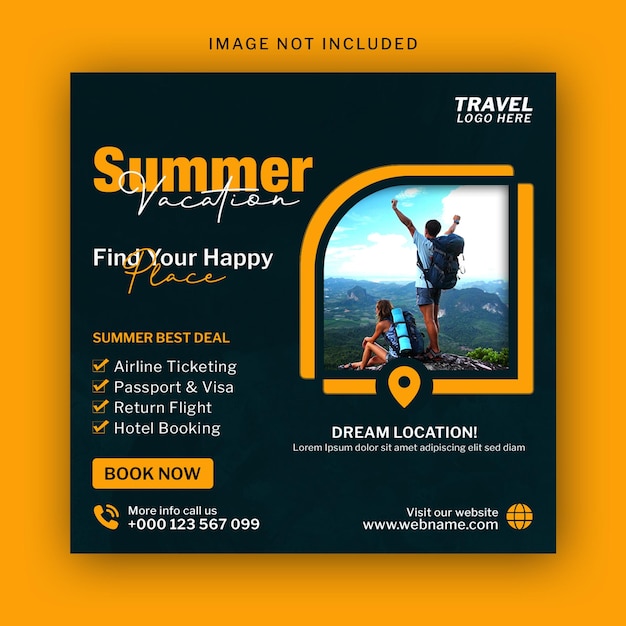 PSD summer vacation social media post banner or square flyer design template