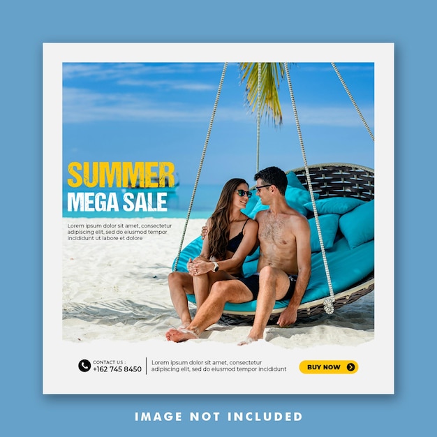 Summer vacation social media post template for couple