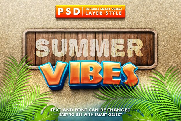 Summer vibes 3d text effect premium psd