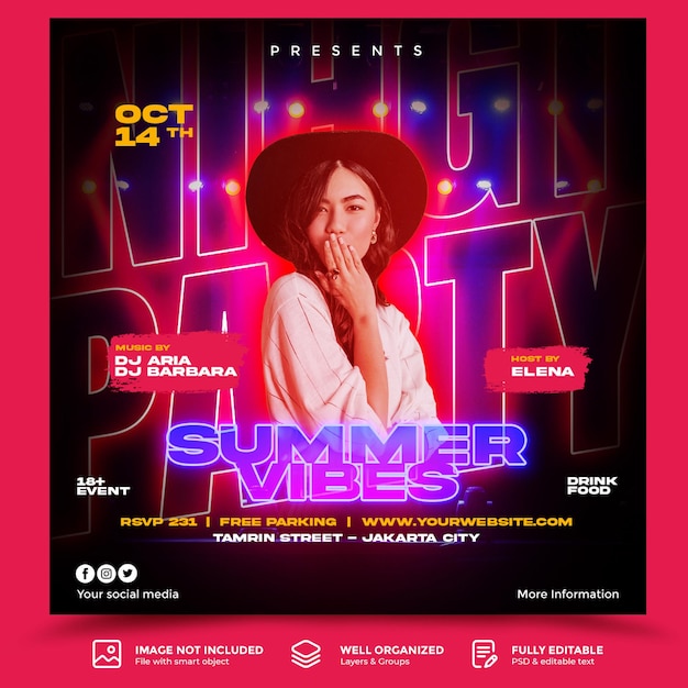 Summer vibes party flyer social media viering sjabloon